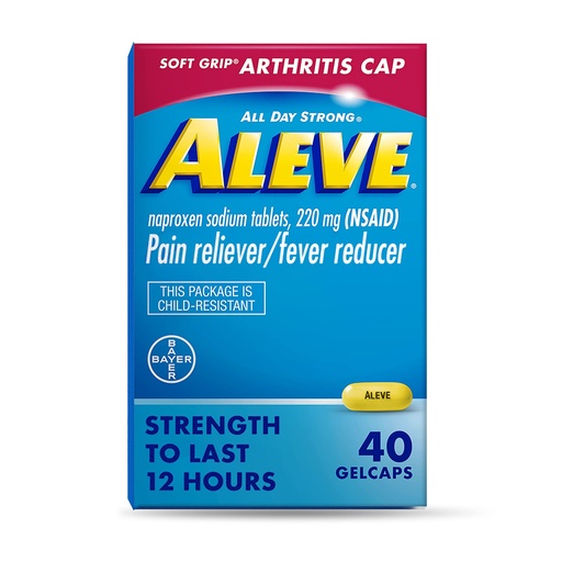 [BRSWIYAYBF4AGG3I] Aleve Gelcaps with Soft Grip® Cap, Naproxen Sodium, Pain Relief Medicine, 40 Count