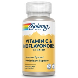 SOLARAY Vitamin C 500mg with Citrus Bioflavonoids, 1:1 Ratio - Antioxidant and Immune Support Supplement - Vitamin c with Rose HIPS and Acerola, Vegan, 60-Day Guarantee, 50 Servings, 100 VegCaps