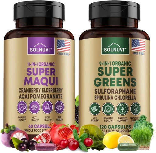 [BRSRABDQPMMA2YIV] All in One Superfood Bundle - Super Maqui Berry & Super Greens - Gut Health, Immune, Skin, Wellness Support - Non GMO, Gluten Free, Vegan Supplements