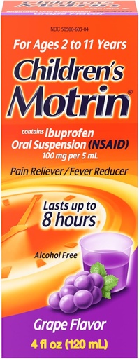 [BRSWKEAOAYPQOA3I] Suspensão oral de Motrin para crianças, alívio da dor, ibuprofeno, sabor de uva, 4 Oz