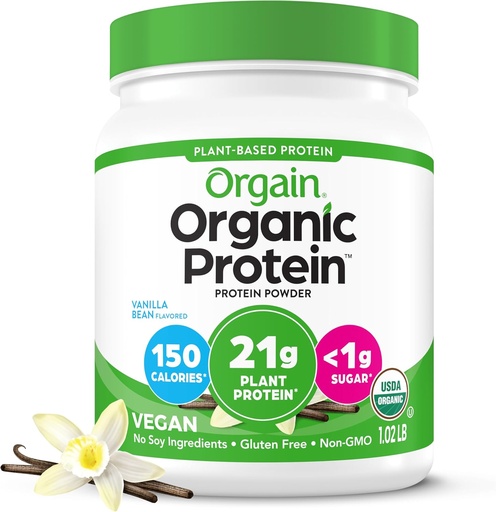 [BRSWKEAOCJ4BYFD4] Orgain Organic Vegan Protein Powder, Vanilla Bean - 21g Plant Based Protein, 4g Prebiotic Fiber, No Lactosa Ingredients, No Add Sugar, Non-GMO, For Shakes & Smoothies, 1.02 LB (Balení květen Vary)