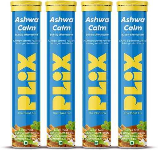[BRSRMHQ2AUIBMYDZ] PLIX - THE PLANT FIX KSM-66 Ashwagandha 300mg Integratori effervescenti per Stress, Mood & Energy Support con Vitamina D3 & Brahmi - 60 Vegan, Non OGM, Compresse senza glutine, Confezione da 4