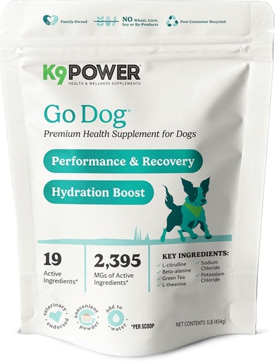 [BRSROZD2DMIBOGY7] K9 Power Go Dog Hydration & Performance Drink Mix 1 lb - Active Dog Supplement for Muscle Function, Endurance, Recovery, with Electrolytes Support