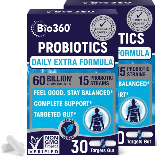 [BRSWYA32A56AKHQU] Extra Strength Probiotic for Digestive Health and Immune Support, 60 Billion CFU & 15 Strains, Gut Health Probiotics for Men and Women Supports Occasional Constipation, Diarrhea, Gas & Bloating, 60CT