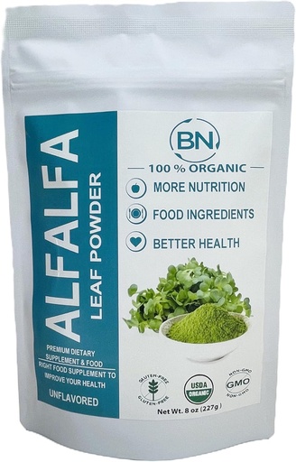 [BRSRMHTRBYPR42QZ] Alfalfa Leaf Powder - Green Superfood Supplement for Drinks, Tea, Shakes, Vegan, Gluten Free, Non GMO, Kosher