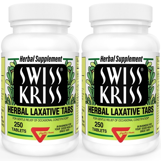 [BRSWIH35A4GRYCDM] Swiss Kriss Herbal Laxative Tablets, Natural Laxatives for Constipation Relief, Senna Laxative, 250 tablets, (Pack of 2)