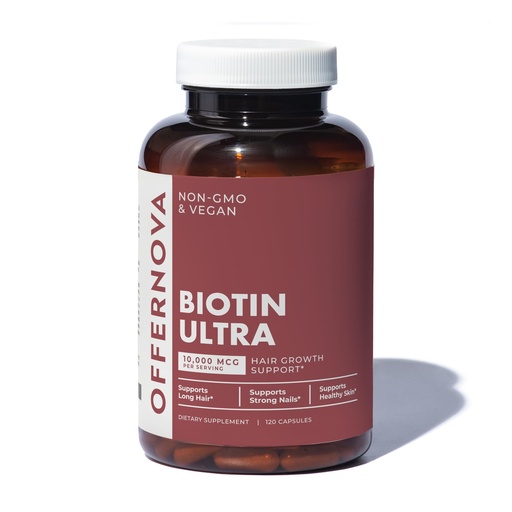 [BRSWKGANAYMACALI] Offernova Biotin Ultra - Vitaminas para el Cabello con Biotina - Pastillas para Crecimiento del Pelo y Barba | Fortalece el Pelo Piel y Unas - 120 Tabletas