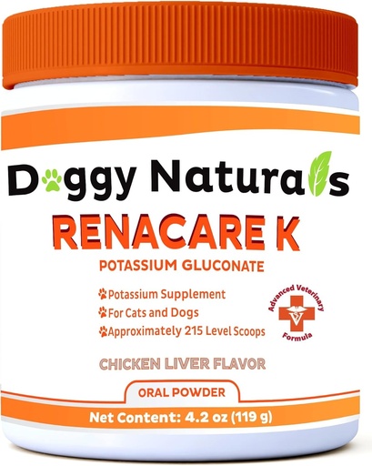 [BRSWYEITOIHA4G3Z] RenaCare K es para Renal K (Potasio Gluconato) Potasio Suplemento Polvo para perros y gatos, (4 oz) con Chicken Liver Flavor - 215 Nivel Scoop (Made is U.S.A)