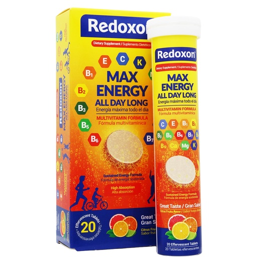 [BRSWYGI6CMFQAFYZ] Redoxon Max Energy, Helps Support Inmune System, Citrus Flavor, 20 Effervescent Tablets, 2.82 Oz, Box
