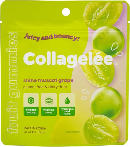 [BRSRAHA5DINA2CTZ] Collagelee Collagen Gummies - Marine Collagen Candy with Vitamin C, Hyaluronic Acid, & Biotin for Moisturized, Youthful, Plump Skin - Korean Collagen Snacks (Shine Muscat Grape)
