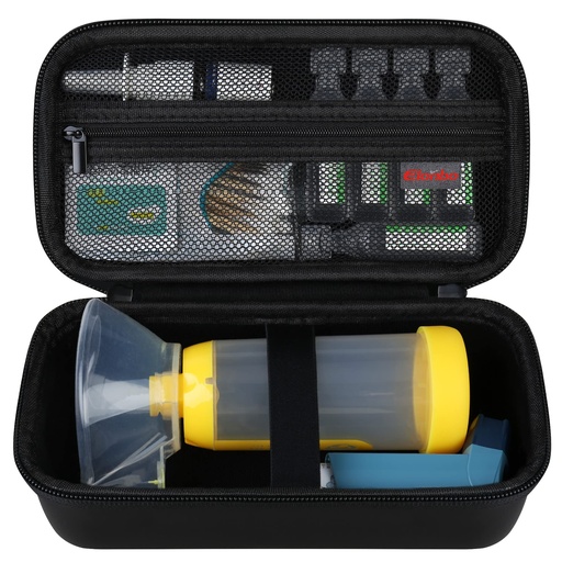 [BRSRM2QLBUDRUYL7] Elonbo Carrying Case ​for Asthma Inhaler, Inhaler Spacer for Kids and Adults, Masks, Inhaler Holder Asthma Travel Organize Bag, Pocket Fits Allergy Meds, Ventolin Inhaler, Black (Case Only)