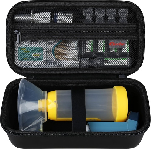 [BRSRM2QLBUDRUYL7] Elonbo Carrying Case ​for Asthma Inhaler, Inhaler Spacer for Kids and Adults, Masks, Inhaler Holder Asthma Travel Organize Bag, Pocket Fits Allergy Meds, Ventolin Inhaler, Black (Case Only)