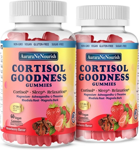 [BRSRAFQBCEIREGQ6] 2 Packs Cortisol Supplements for Hormone Harmony, 17-in-1 Cortisol Gummies for Women & Men Cortisol Reducer with Ashwagandha, Rhodiola Rosea, Holy Basil, Valerian for Stress Relief & Cortisol Balance