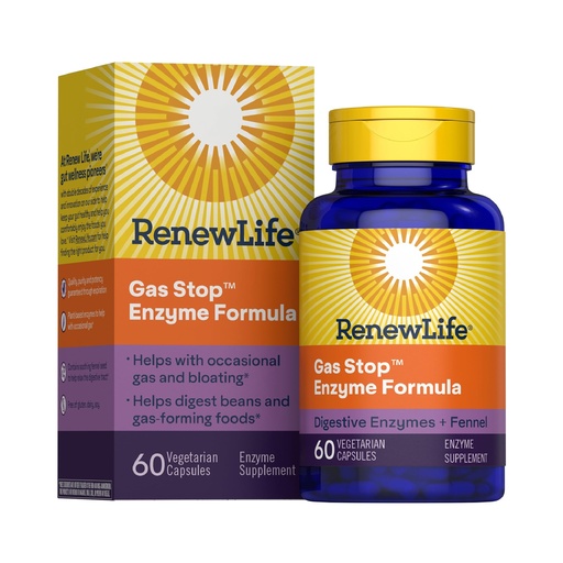 [BRSWIY34CFYBE2DO] Renew Life Gas Stop Enzyme Formula | 60 Vegetarian Capsules | Helps With Occasional Gas & Bloating | Multi Enzyme Digestive Supplement with Fennel | Dairy, Soy and Gluten Free