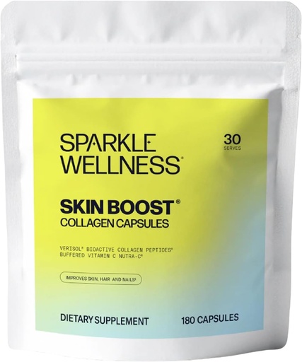 [BRSWIAY3PMMW2DDM] Sparkle Wellness Skin Boost Collagen Capsules (180 Pills) | 30 Days of 2500mg VERISOL Collagen Peptides & Vitamin C | Improves Skin Elasticity & Appearance of Fine Lines | Strengthens Hair & Nails