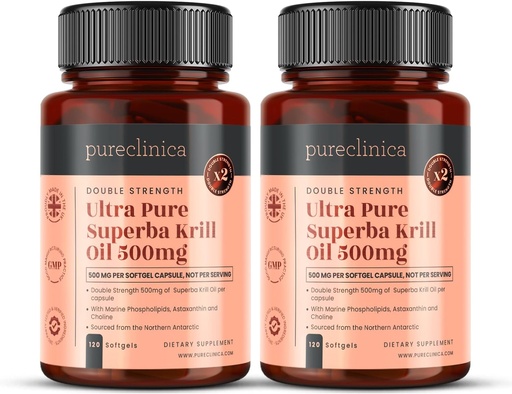 [BRSWGZINC4BAAYDL] Ultra Pure Krill Oil 500mg x 240 Capsules (2 Bottles) - Sourced in The Unpolluted Waters of Antarctic Providing a Rich Supply of Astaxanthin, Omega 3, and Vitamin D