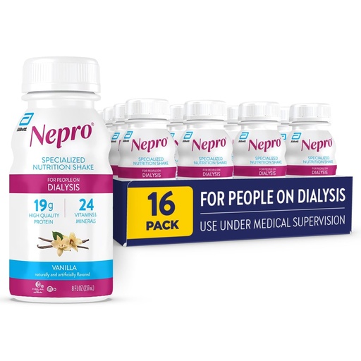 [BRSWIBQ4OMAWOFDI] Nepro Nutrition Shake for People on Dialysis, 19g Protein, 420 Calories, Vanilla, 8 fl oz, Pack of 16