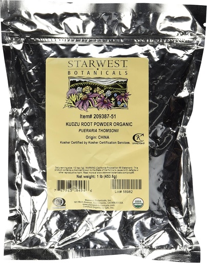 [BRSWIYA2A4MQGDLK] Kudzu Root Powder Organic - Pueraria Thomsonii, 1 lb, (Botânicos de Starwest)