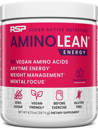 [BRSWKHAKCEHAA3LE] RSP NUTRITION AminoLean Pre Workout Powder, Amino Energy & Weight Management med Vegan BCAA Aminosyror, Naturkoffein, Preworkout Boost för Män & Kvinnor, 30 Serv