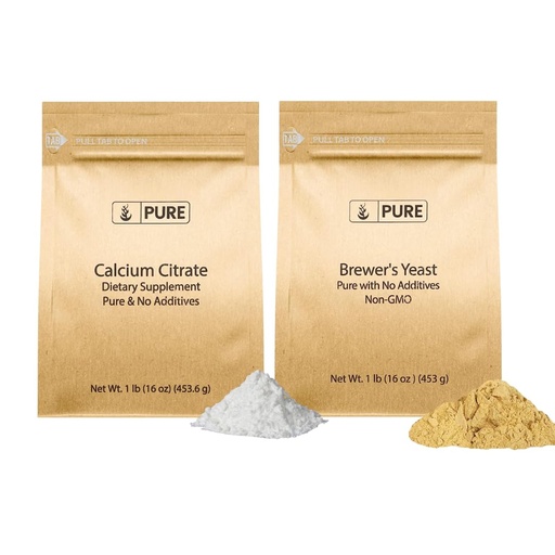 [BRSROEI2CMIWGHIZ] Pure Original Ingredients Brewer's Yeast and Calcium Citrate Bundle, 1 lb Each, No Additives or Fillers, Supplements