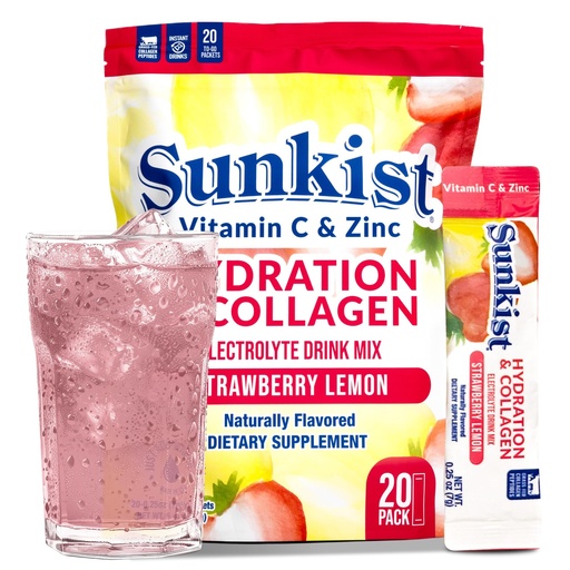 [BRSRA2Y5CV7GMYD6] The Frozen Bean Sunkist Hydration & Collagen Strawberry Lemon Electrolyte Powder Drink Mix (20 Sticks), with Collagen Peptides, Vitamin C & Zinc, Just Add Water