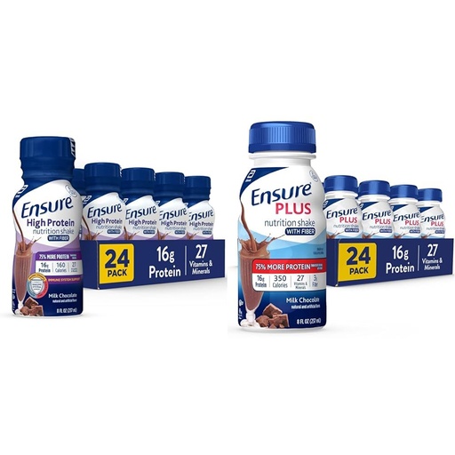 [BRSROAIQCUIWY2D7] Ensure High Protein Nutritional Shake With Fiber & Ensure Plus Nutrition Shake With Fiber, 16 Grams of Protein, Meal Replacement Liquid, Milk Chocolate, gluten free, 8 Fl Oz (Pack of 24)