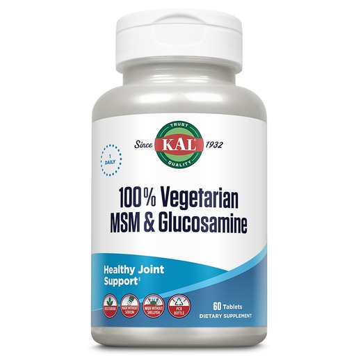 [BRSWIYQOCMGACFLU] KAL 100% Vegetarian MSM & Glucosamine - Healthy Joint Support - Vegan Glucosamine and MSM Supplement - Made Without Shellfish - Lab Verified - 60 Servings, 60 Tablets