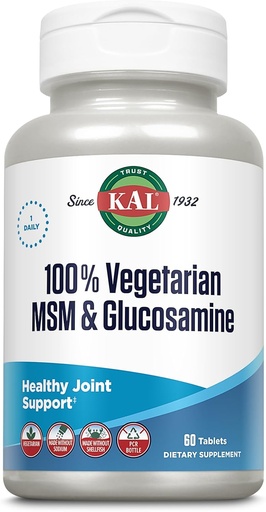 [BRSWIYQOCMGACFLU] KAL 100% Vegetarian MSM & Glucosamine - Healthy Joint Support - Vegan Glucosamine and MSM Supplement - Made Without Shellfish - Lab Verified - 60-Day Guarantee - 60 Servings, 60 Tablets