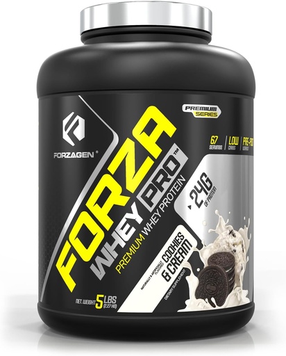 [BRSWGZ32CMPRED3J] Forzagen Whey PRO Baixo pó de proteína de carboidrato 24g de proteína por serviço, baixo açúcar, Premium Whey para Shakes & Mixes para homens e mulheres, BCAA, Cookies & Cream, 5 lbs. (67 Servings)