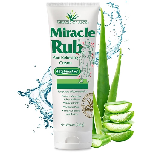[BRSWYHDYB5YWYYLK] Miracle of Aloe Miracle Rub Pain Relieving Cream 8 oz, Fast & Effective Relief for Arthritis, Muscle, and Joint Pain - Maximum Strength UltraAloe Formula, Topical Analgesic