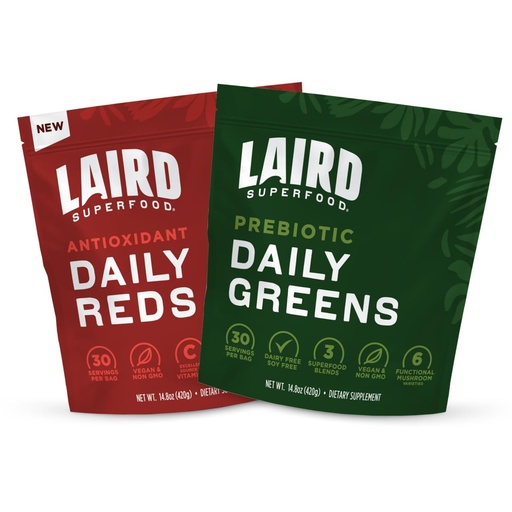 [BRSROHALBZYWOAAV] Laird Superfood Reds & Greens Bundle, Prebiotic Daily Greens and Antioxident Daily Reds Powder, 14.8oz