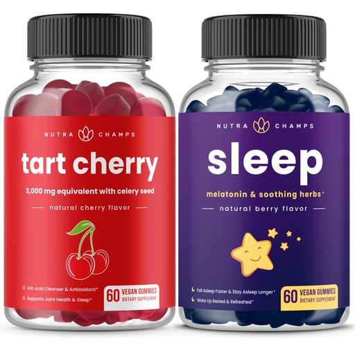 [BRSRAZA5AACRM2QZ] NutraChamps Tart Cherry & Sleep Gummies Bundle | Complete Muscle & Sleep Support