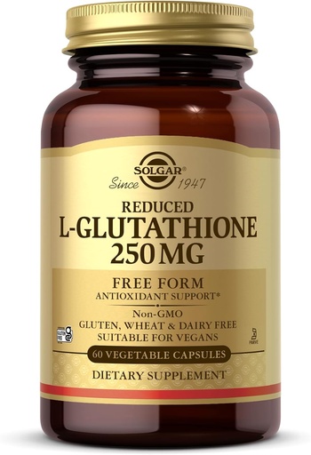 [BRSWIGT5BMABM3LC] Solgar Reduced L-Glutathione 250 mg - 60 Vegetable Capsules - Antioxidant Support - Non-GMO, Vegan, Gluten Free, Dairy Free, Kosher - 60 Servings