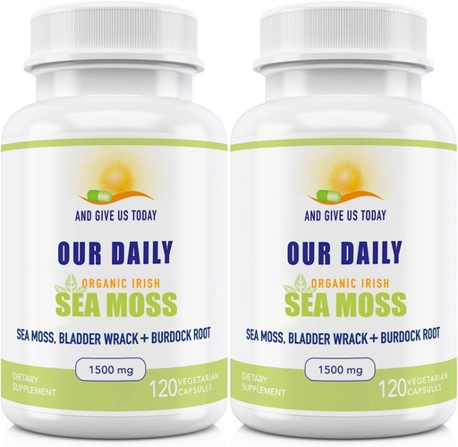 [BRSWYCANCB5AGCI2] 我们的每日Vites Sea Moss Capsules 1500mg (2 Pack) - 野生爱尔兰海 Moss Bladderwrack and Burdock Root Superfood Blend - Immune system, Gut Health & Thyroid Supports - 240 植物学家 Capsules
