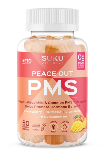 [BRSROBIFCV5QM3TG] SUKU Vitamins - PMS Gummy Supplement with Chasteberry to Relieve PMS and Menopause Peach Mango Gummies (50 Count)