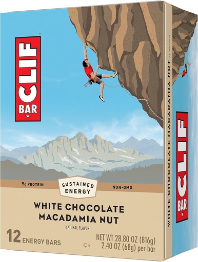 [BRSWKFQKDMEGK2DU] CLIF BAR - White Chocolate Macadamia Nut Flavor - Made with Organic Oats - Non-GMO - Plant Based - Energy Bars - 2.4 oz. (12 Pack)