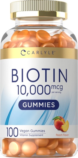 [BRSROCAOOQORQFDG] Carlyle Biotin 10000mcg Gummies | 100 Count | Peach Flavor Supplement | Vegan, Non-GMO, Gluten Free
