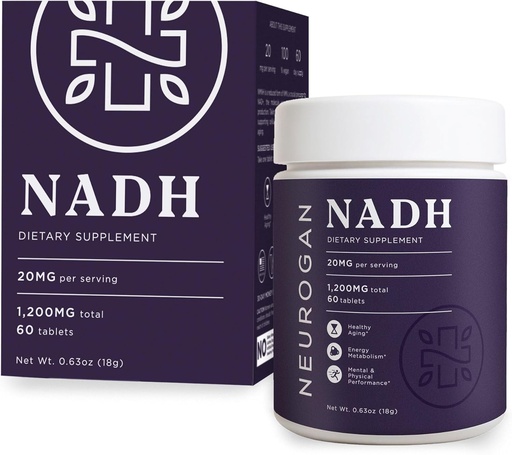 [BRSRAFQFBMCRQE35] Hình ảnh tế bào thần kinhgan NADH - 20mg Per Service, 60 Ct - Ct - Ct - Ct - Cilal Engy Aging, Cognitive, Cognitive, Reproment Heart Health - Nicotinamide Adenine Dinucleotide Hydride giảm thiểu trợ cấp NaDD