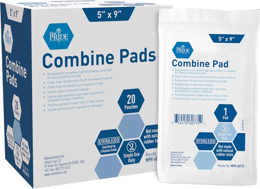 [BRSWGBL6B4OWMCLD] MED PRIDE Nonstick Sterile Abd Combine Pads 5x9 in Extra Absorbent Surgical Dressing for Heavy Leakage (40 Count)