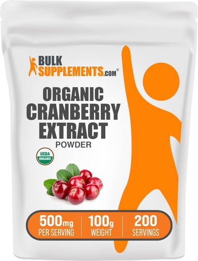 [BRSWKZICDF6WYALA] BulkSupplements.com Organic Cranberry Extract Powder - Organic Cranberry Flavoring Powder, Sourced from Vaccinium Macrocarpon Fruit - Vegan & Gluten Free, 500mg per Serving, 100g (3.5 oz) (Pack of 1)