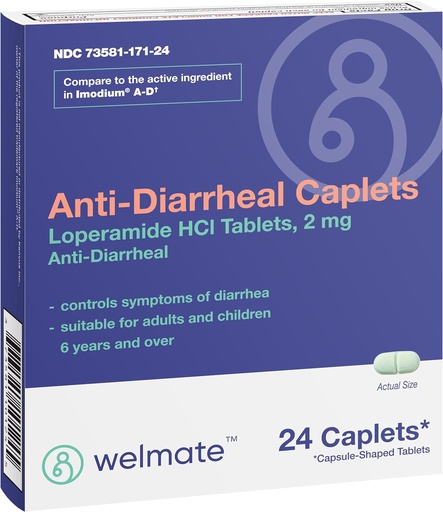 [BRSRAYYDOEORMG3V] WELMATE - Anti-Diarrheal Caplets (24 Caplets) - Loperamide HCL 2 mg - Diarrhea Symptom Relief - Upset Stomach Reliever - Anti Diarrhea Pills - Over-The-Counter Medication