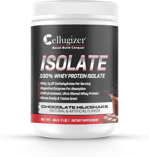 [BRSRAHT2DEIRUCLJ] Cellugizer 100% Whey Isolate 1lb, Chocolate I 25g Protein, Fast Digesting I 0g Sugar, Low Carb
