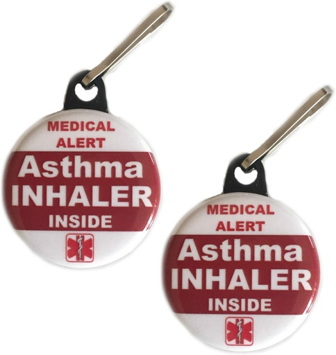 [BRSWGFT3DMBWCYL7] Asthma Inhaler Inside Bag Tag Medical Alert Zipper Pull Set 2pcs