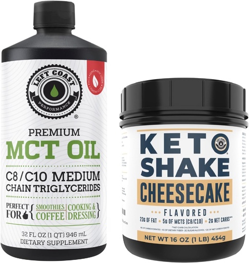 [BRSRA2T6CIMRUALA] Left Coast Performance 100% Coconut MCT Oil Liquid, 32oz + Cheesecake Keto Meal Replacement Shake, 16oz