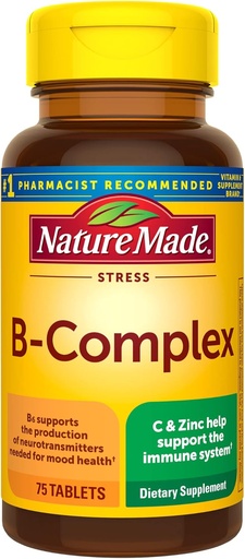 [BRSWIZYNDMCGO3LM] Natura fatta Stress B complesso con vitamina C e zinco, supplemento dietetico per il supporto immunitario, 75 compresse, alimentazione di 75 giorni
