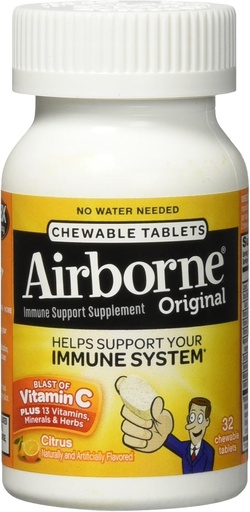 [BRSWIFYMAYDBQ2IV] Airborne Citrus Chewable Tablets, 32 zenbaketa - 1000mg C bitamina - Immune Support Supplement (Maiatzaren Vary hartzea)