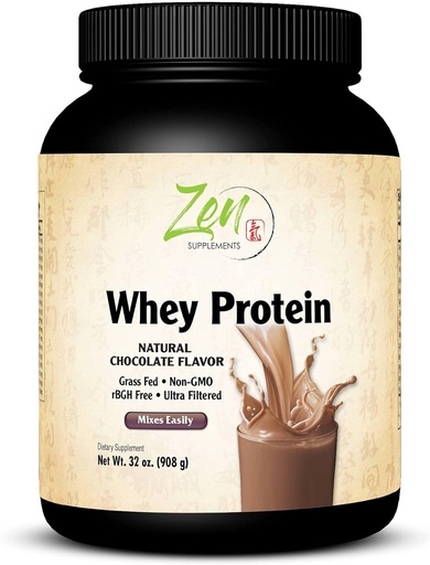 [BRSWGBIKO5YAKYD7] Zen Supplements - Organic Grass Fed Whey Protein 19g Per Serving Keto Friendly - Chocolate 32 Oz-Powder