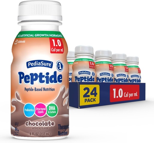 [BRSW2HY2BYNWGYI3] PediaSure Peptide 1.0 Cal,24 Count,Complete,Balanced Nutrition for Kids with GI Conditions,Peptide-Based Formula,with 7g Protein and Prebiotics,for Oral or Tube Feeding,Chocolate,8-fl-oz Bottle