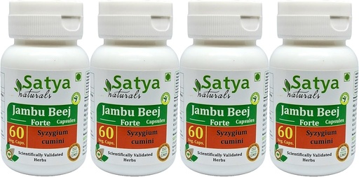 [BRSRA2Q7OECQ2ADO] Jambu Beej Forte capsule 500 mg. 60 Veg. Capsule | Jamun beej (Syzygium Cumini) Estratto di capsule per uomini e donne | Ayurvedic Herbal Supplement/Remedies | 10:1 Forte (4 Bottiglie di 60 capsule)