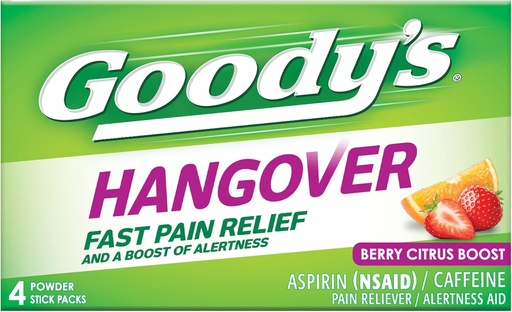 [BRSWGCQ2O5YBQHIU] Goody 's Hangover Powders, Greita skausmo malšinimo & Boost of Alerality Berry Citrus, 4 ct (Pack of 1)